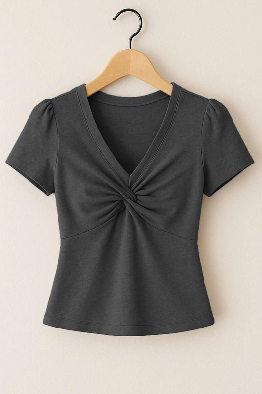 Girls grey color short sleeve yoga top preorder