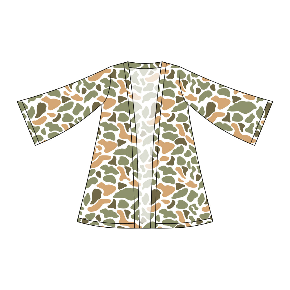 Green orange camo design girls long sleeve cardigan top preorder