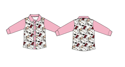 Farm animal cow print girls long sleeve button t-shirt top preorder