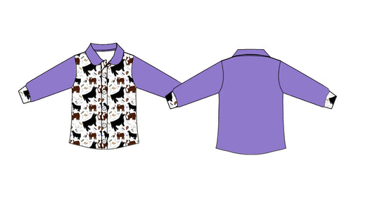 Farm animal cow print girls long sleeve button t-shirt top preorder
