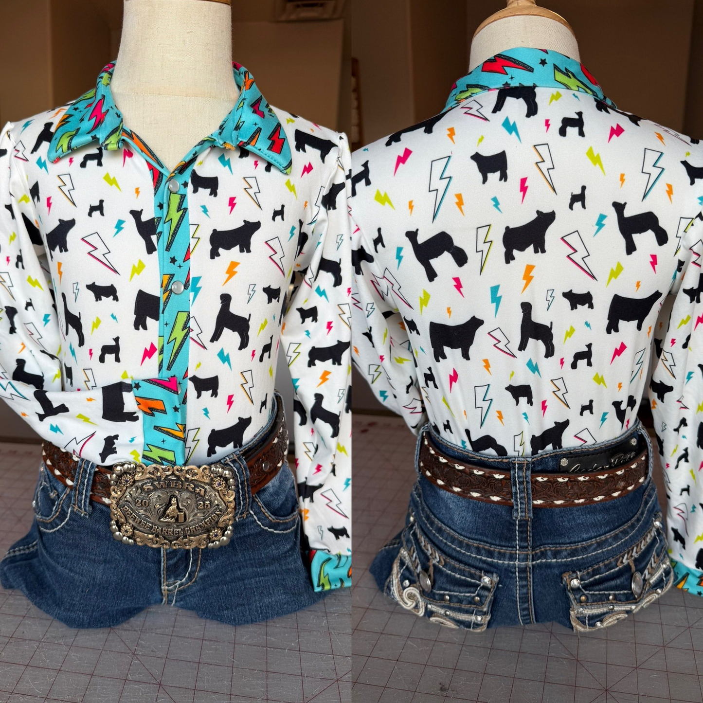 Western animal print girls long sleeve button t-shirt top preorder