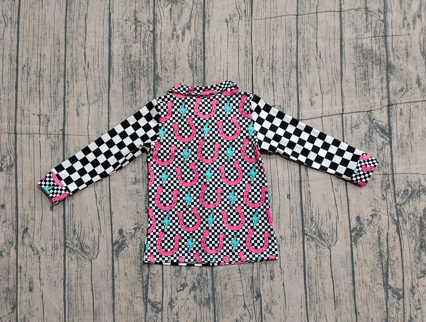 Western print girls long sleeve button t-shirt top preorder