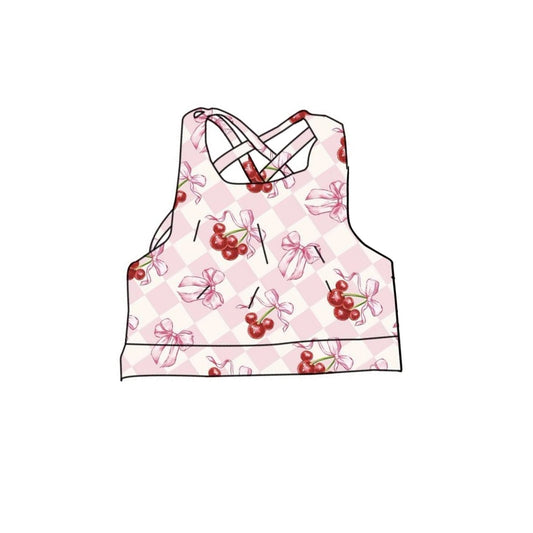 Pink bow cheery girls yoga crop top preorder