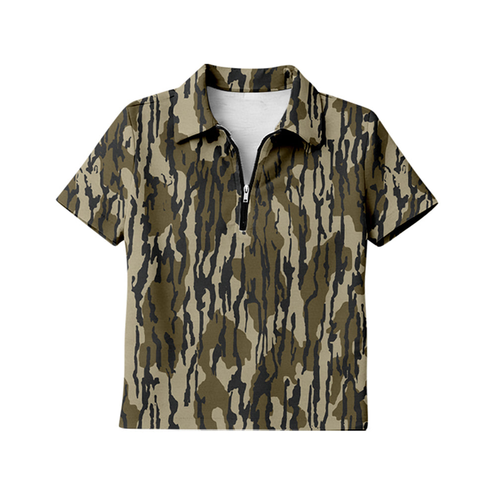 Adult women camo print short sleeve pullover top preorder