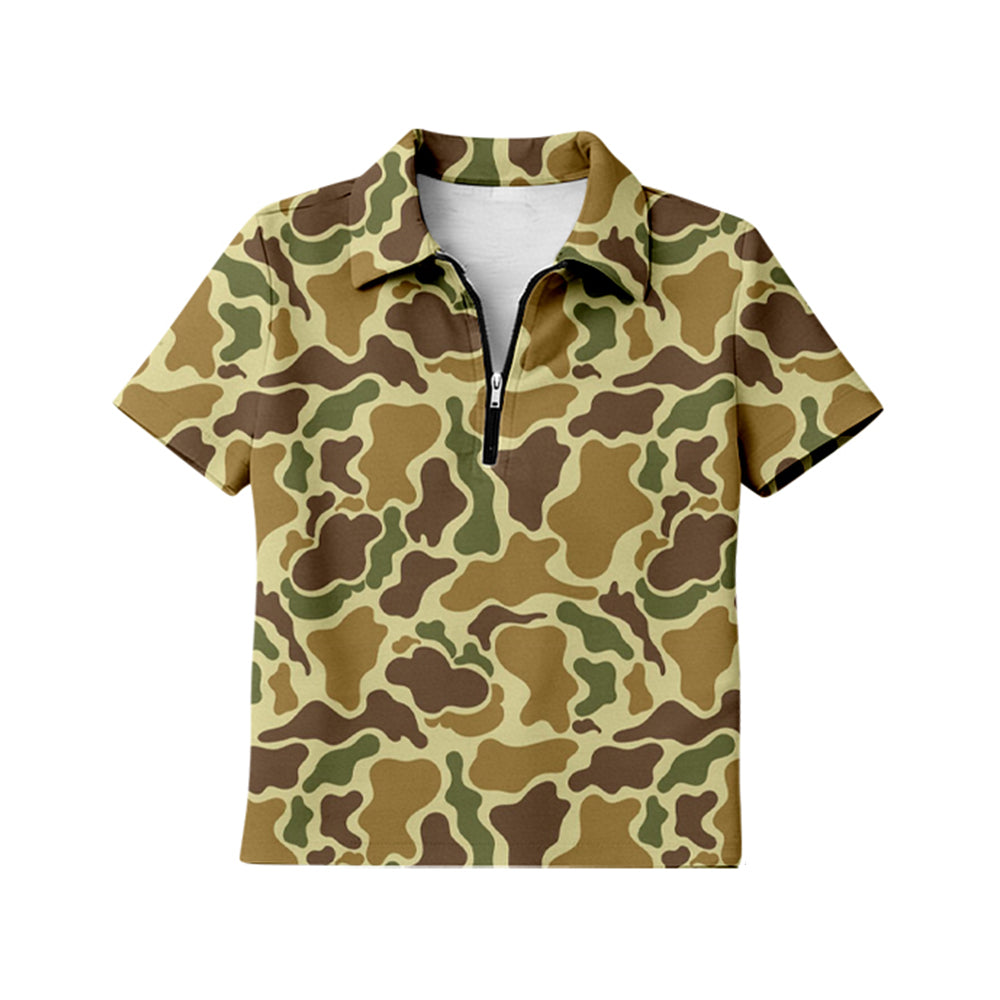 Adult women golden camo print short sleeve pullover top preorder