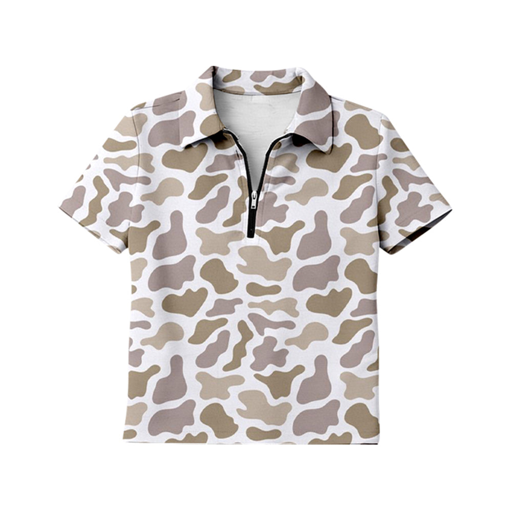 Adult women khaki camo print short sleeve pullover top preorder