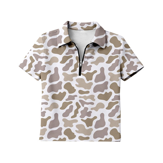 Adult women khaki camo print short sleeve pullover top preorder