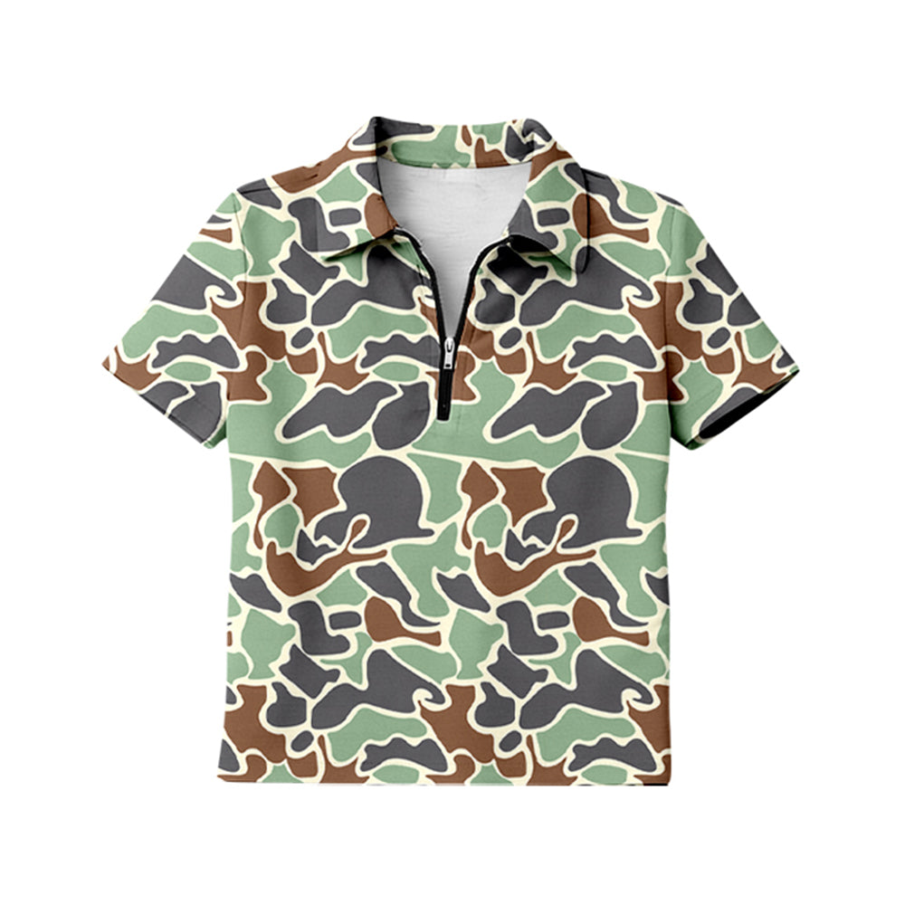 Adult women green camo print short sleeve pullover top preorder