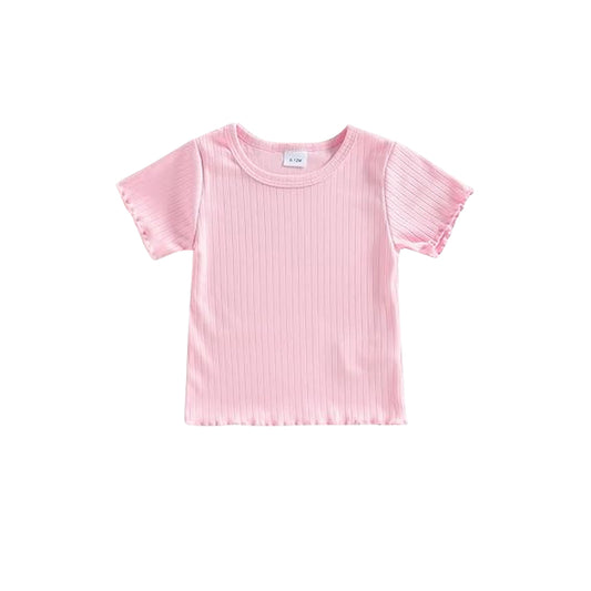 Pink ribbed design  boy short sleeve top preorder