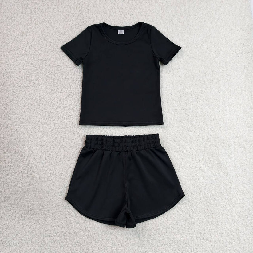Lavender yoga top matching shorts girls summer outfit
