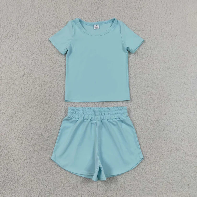 Lavender yoga top matching shorts girls summer outfit