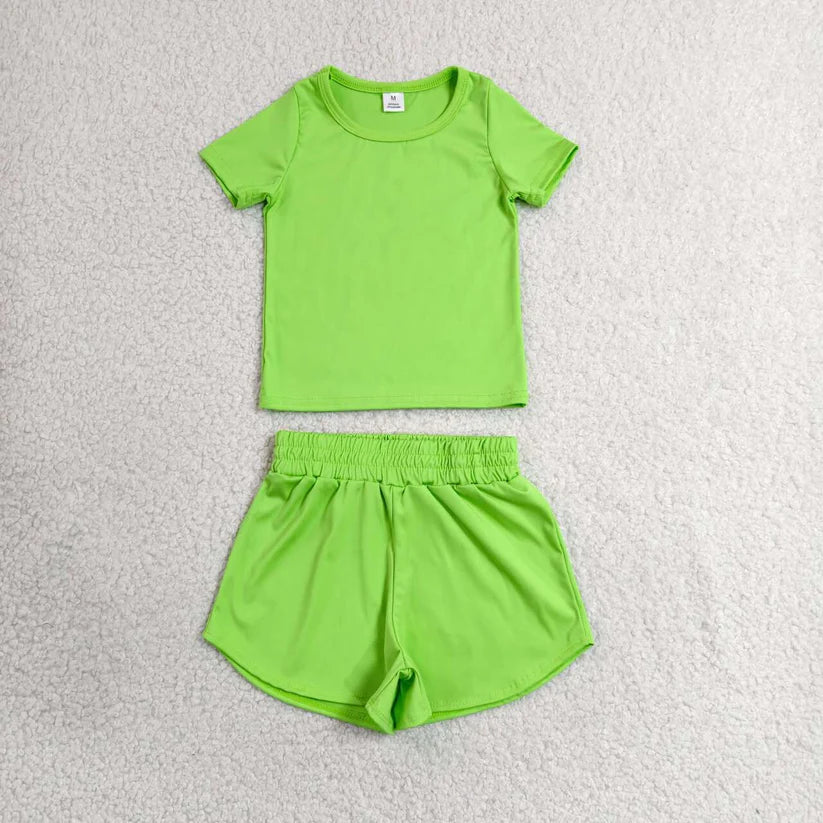 Lavender yoga top matching shorts girls summer outfit