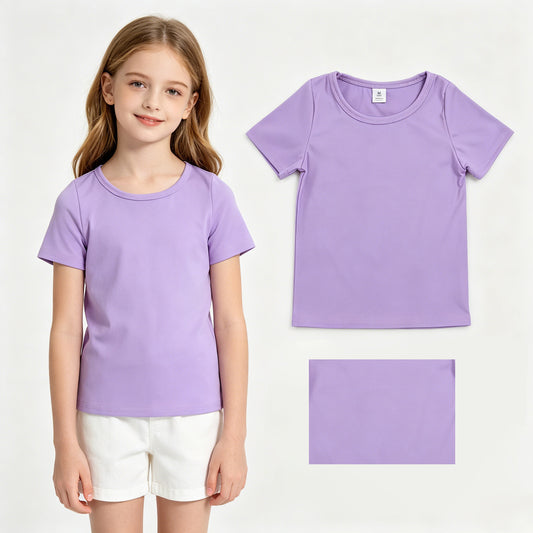 Purple color girls yoga short sleeve top