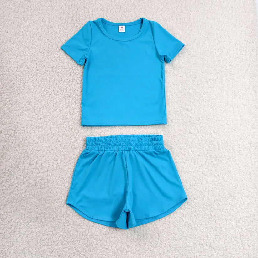 Lavender yoga top matching shorts girls summer outfit