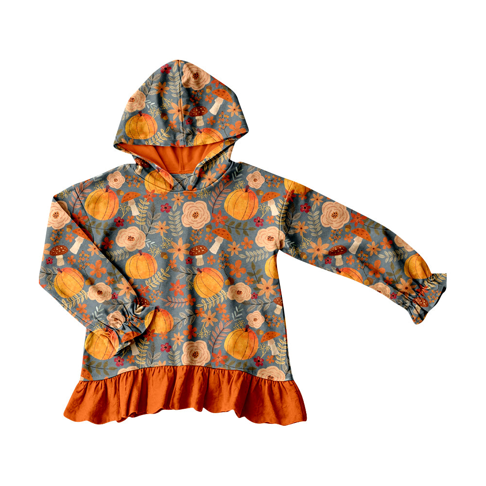 Fall pumpkins print girls long sleeve hoodie top preorder