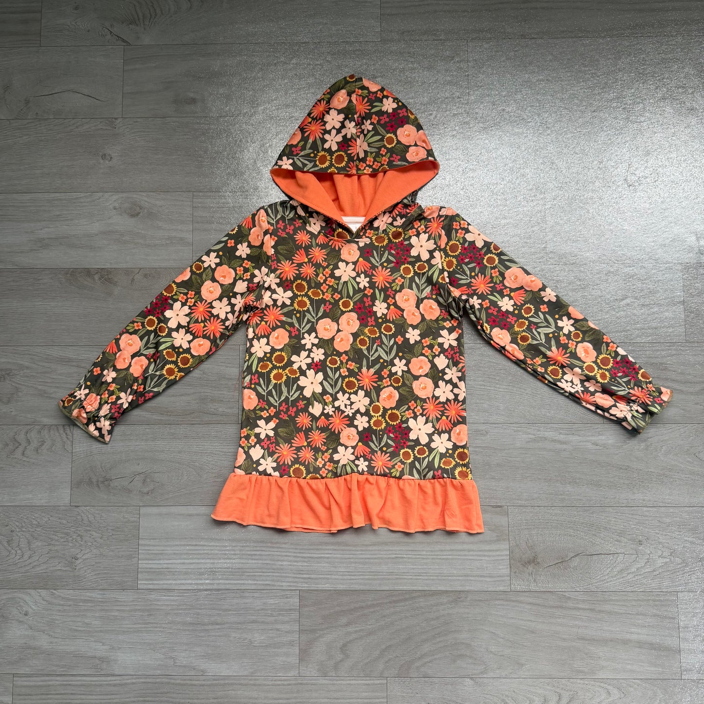 Orange flowers print girls long sleeve hoodie top preorder