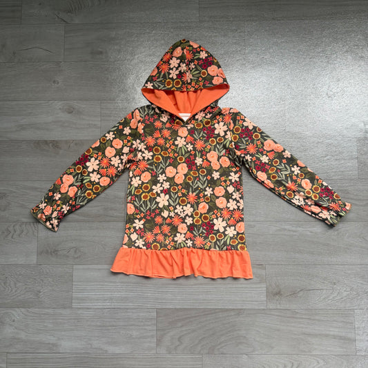 Orange flowers print girls long sleeve hoodie top preorder