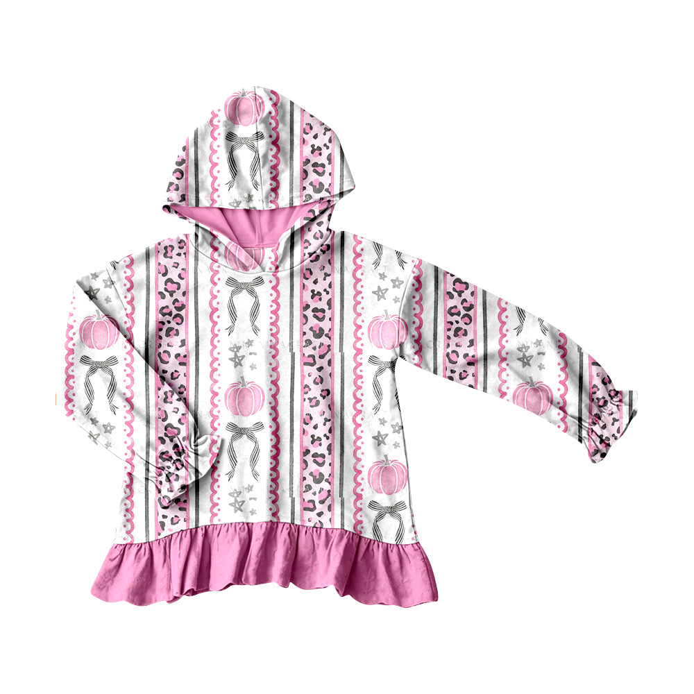 Pink pumpkin black bow print girls long sleeve hoodie top preorder