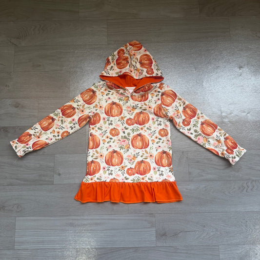 Fall pumpkin black bow print girls long sleeve hoodie top preorder