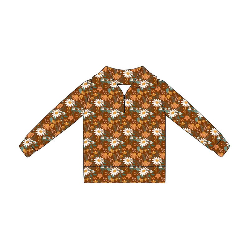 White flowers print kids girl long sleeve pullover top preorder