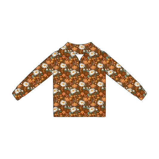 White flowers print kids girl long sleeve pullover top preorder