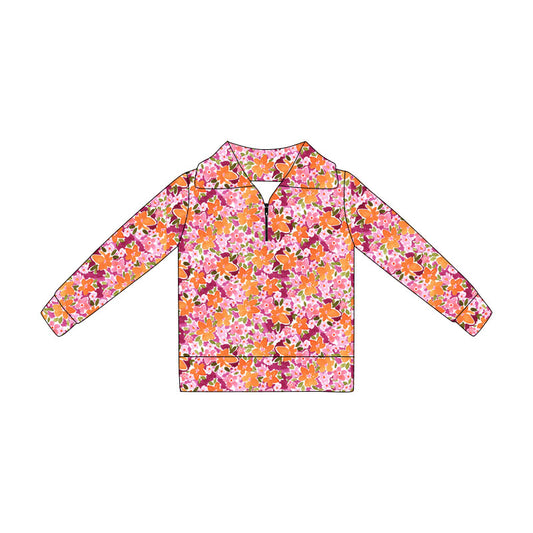 Flowers print kids girl long sleeve pullover top preorder