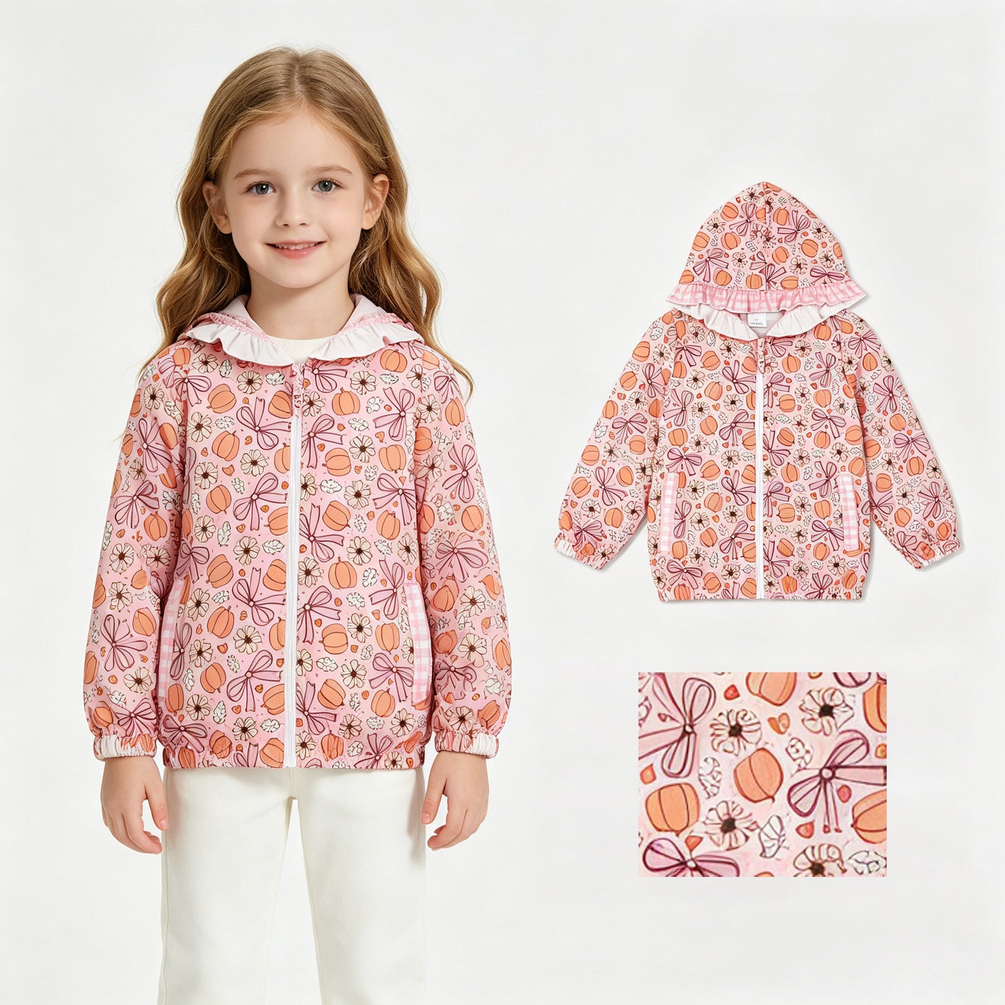 Fall pumpkin kids girl long sleeve hoodie top