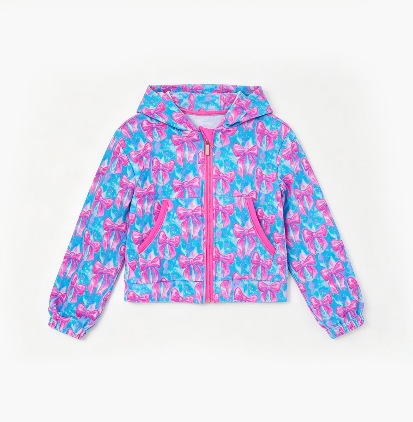 Pink bow color girls yoga long sleeve hoodie top preorder