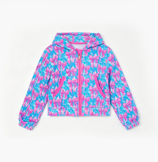 Pink bow color girls yoga long sleeve hoodie top preorder