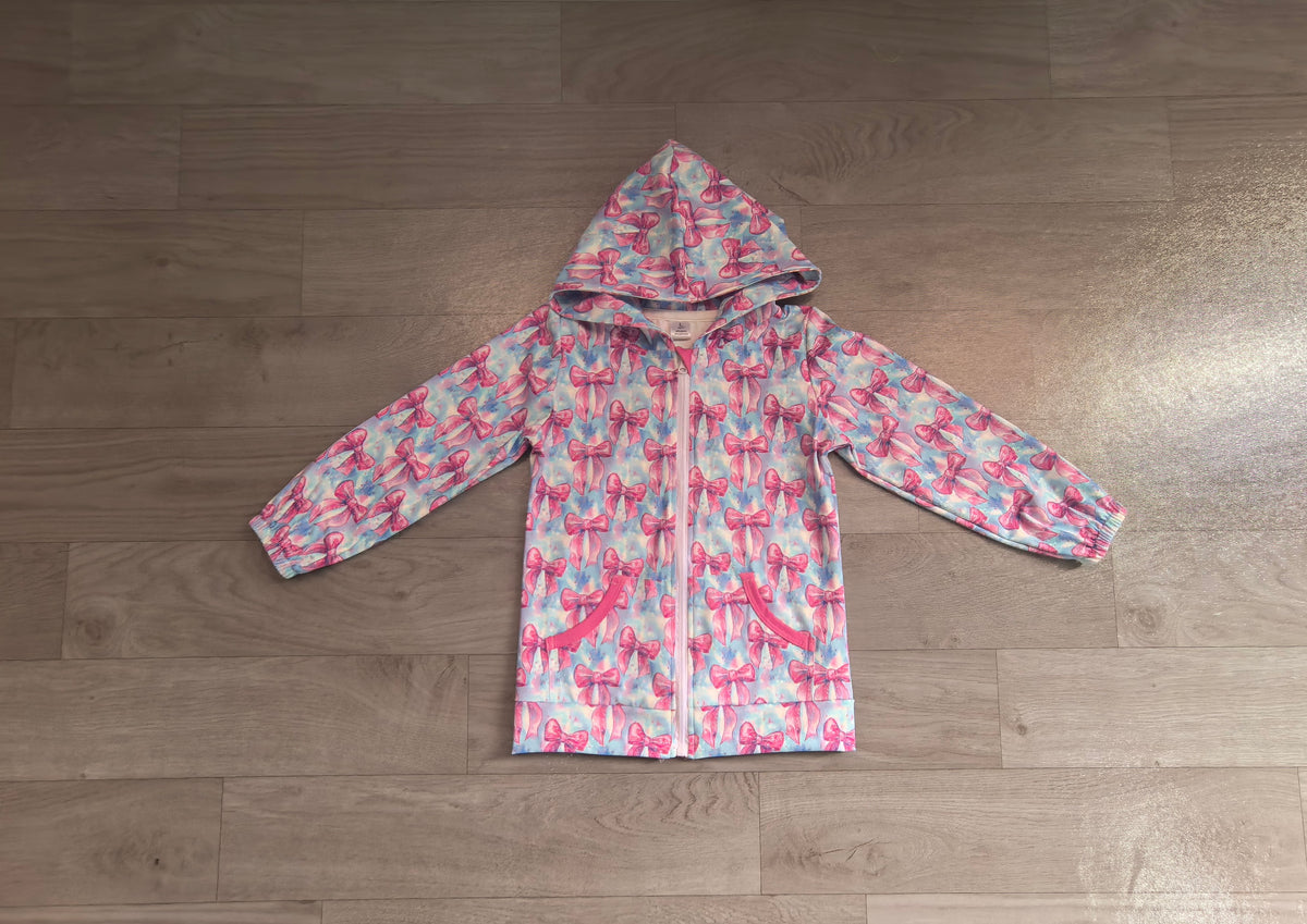 Pink bow color girls yoga long sleeve hoodie top preorder