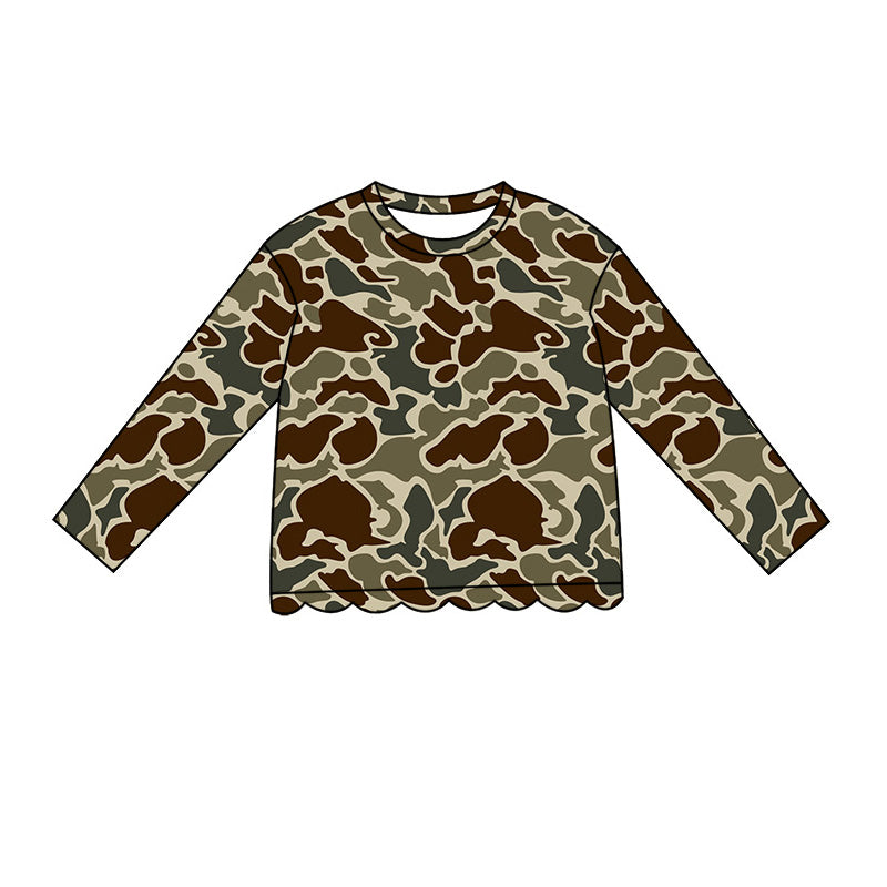 Dark Brown Camo print girls long sleeve t-shirt top preorder