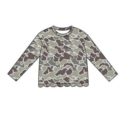 Dark Grey Camo print girls long sleeve t-shirt top preorder