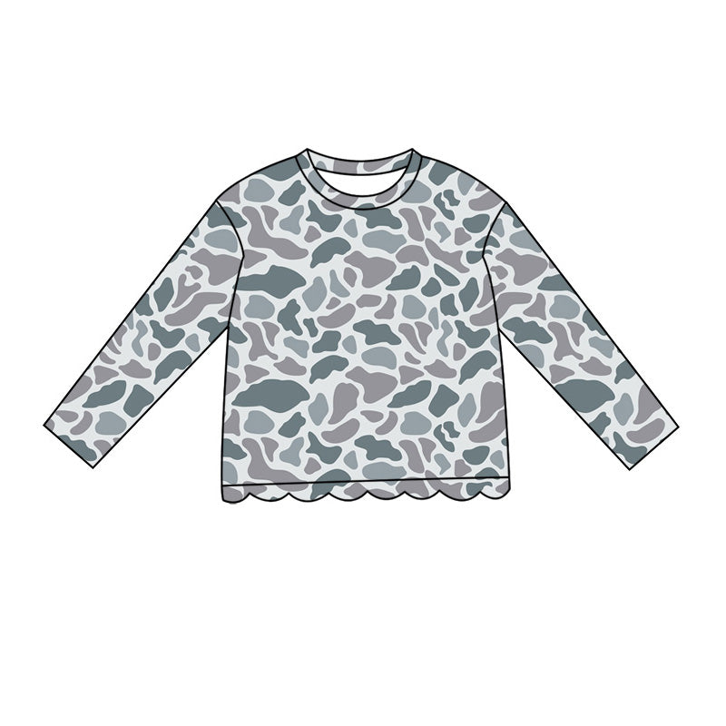 Light Grey Camo print girls long sleeve t-shirt top preorder