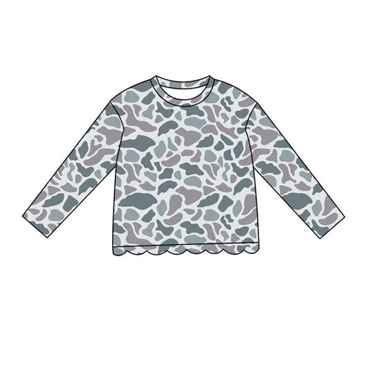 Light Grey Camo print girls long sleeve t-shirt top preorder
