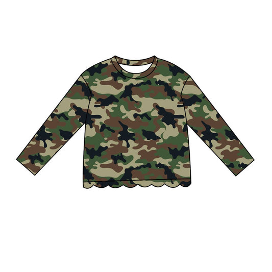Black Green Camo print girls long sleeve t-shirt top preorder