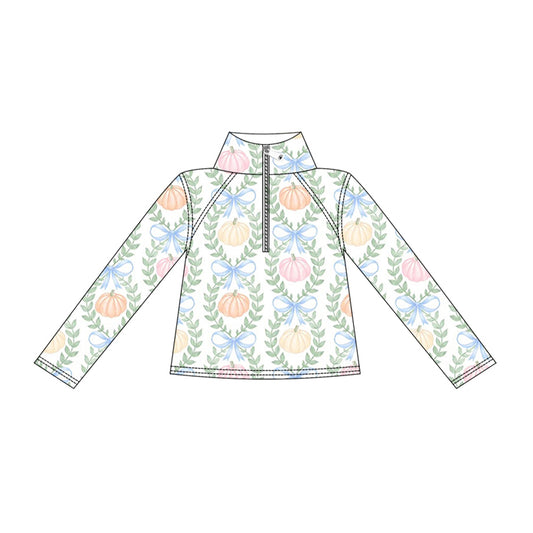 Colorful pumpkin print kids girl long sleeve yoga pullover top preorder