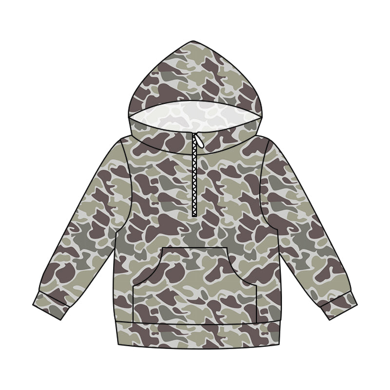 Adult women dark grey camo long sleeve hoodie top preorder