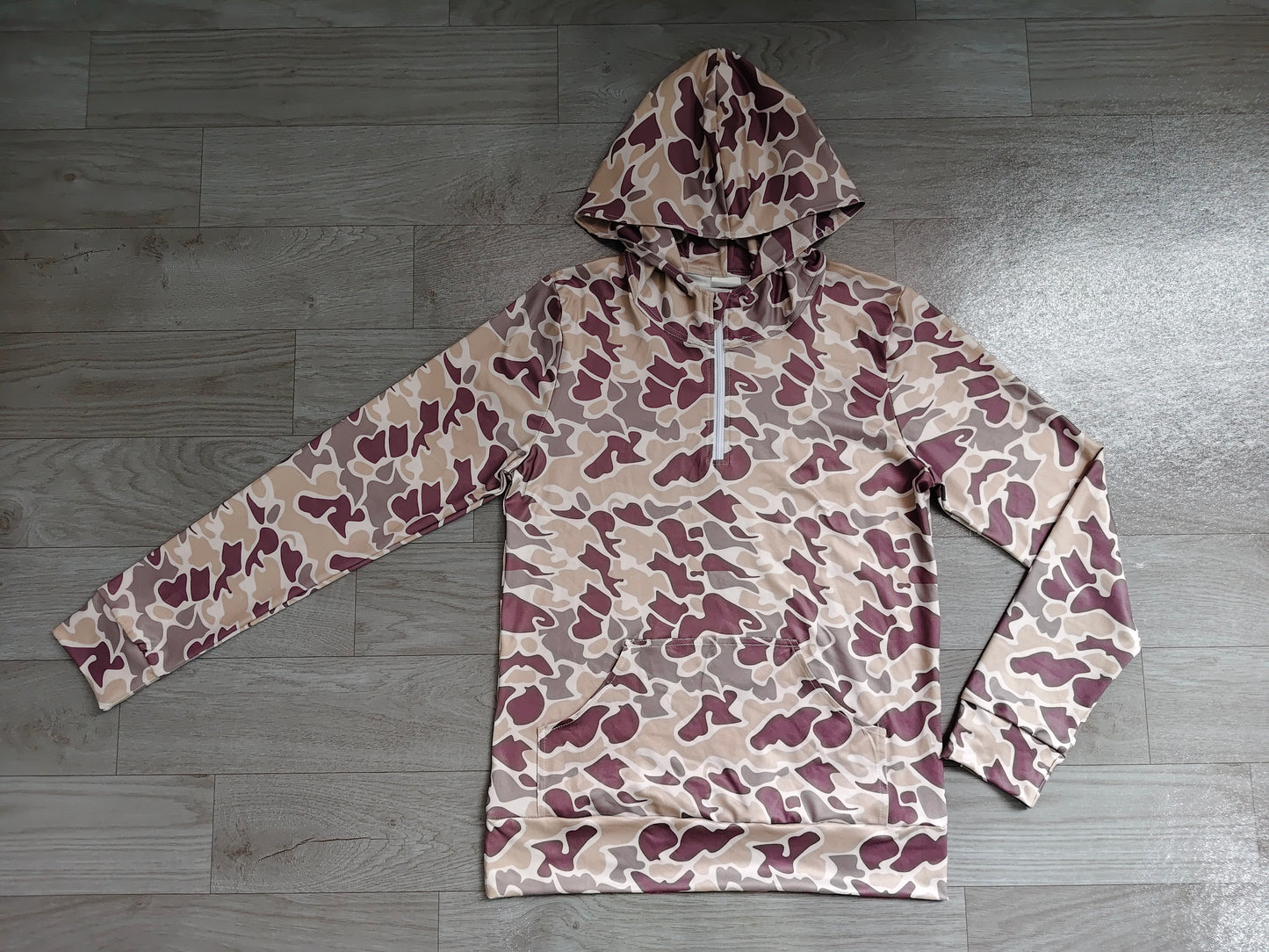 Adult women dark grey camo long sleeve hoodie top preorder