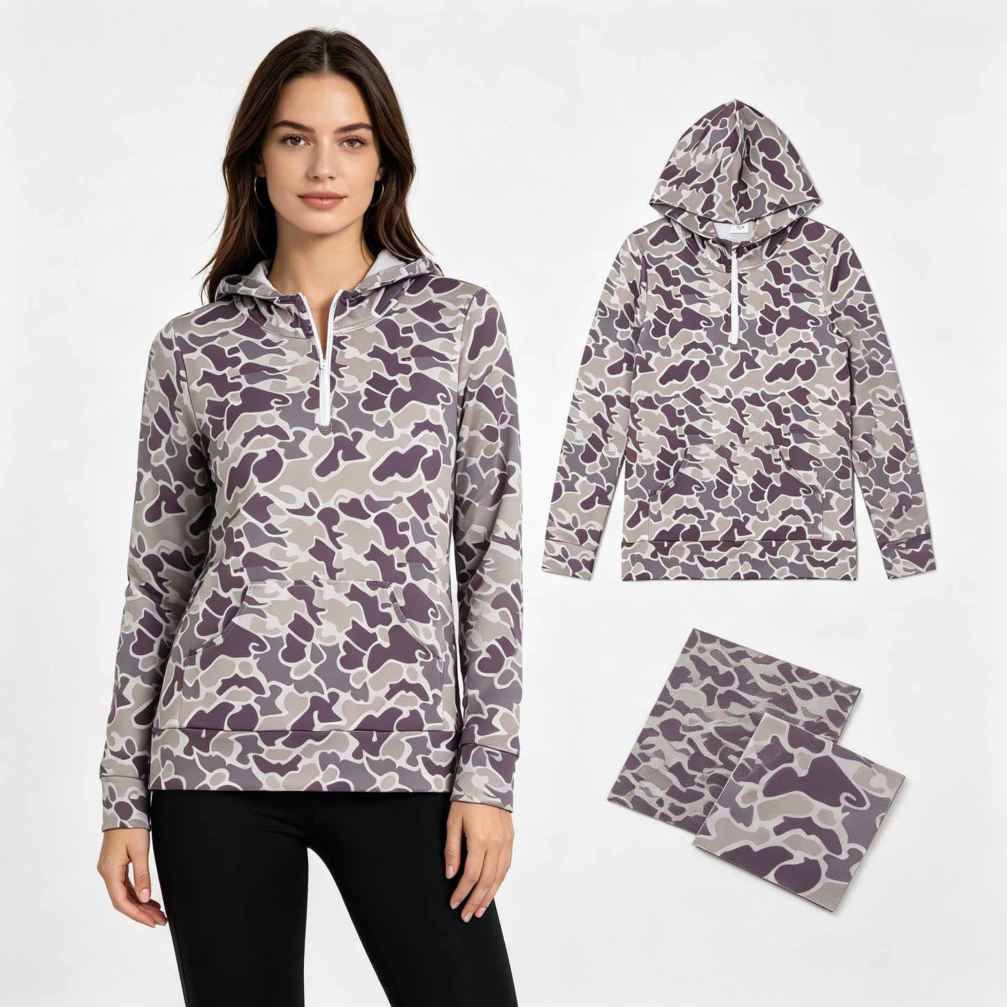 Adult women dark grey camo long sleeve hoodie top
