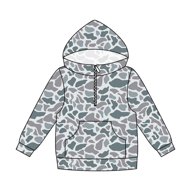 Adult women grey camo long sleeve hoodie top preorder