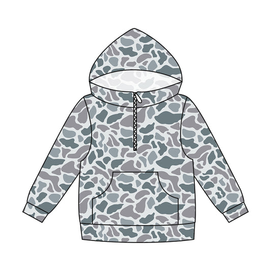 Adult women grey camo long sleeve hoodie top preorder