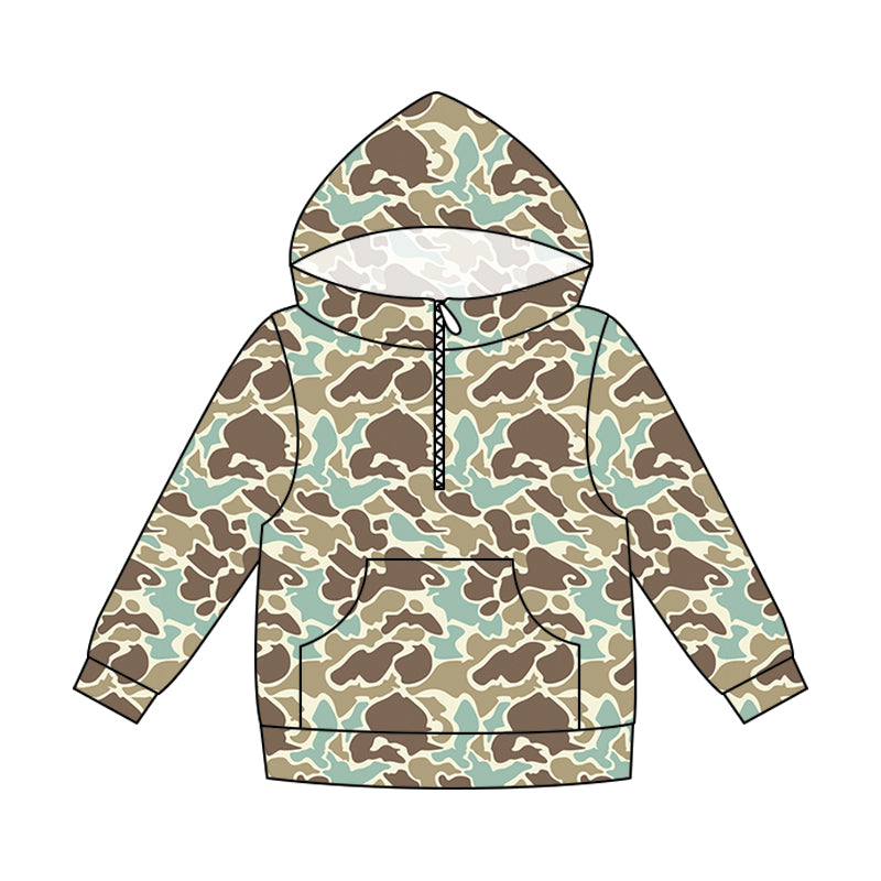 Adult women green brown camo long sleeve hoodie top preorder