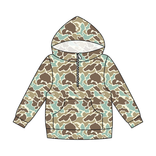 Adult women green brown camo long sleeve hoodie top preorder