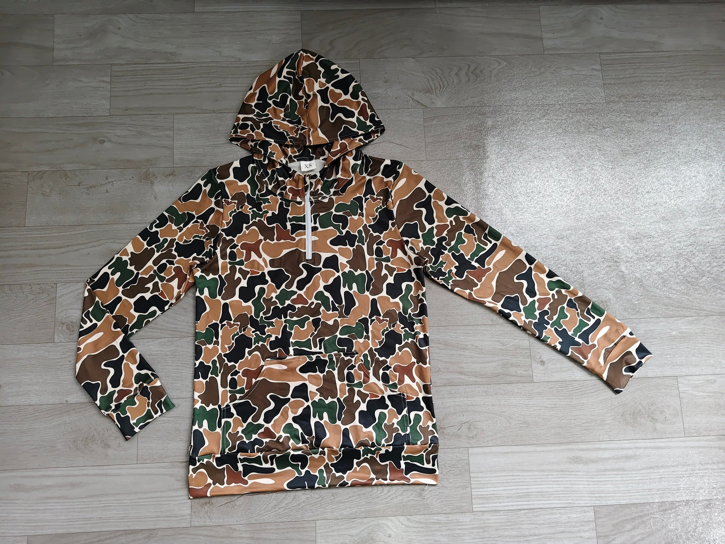 Adult women dark green camo long sleeve hoodie top preorder