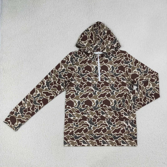Adult women dark brown camo long sleeve hoodie top