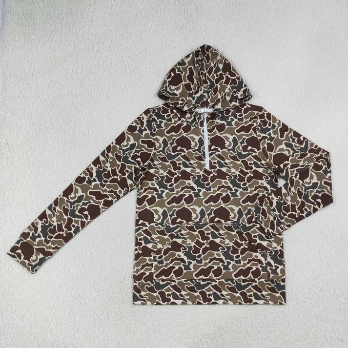 Adult women pink blue camo long sleeve hoodie top