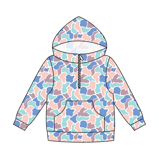 Adult women pink blue camo long sleeve hoodie top preorder