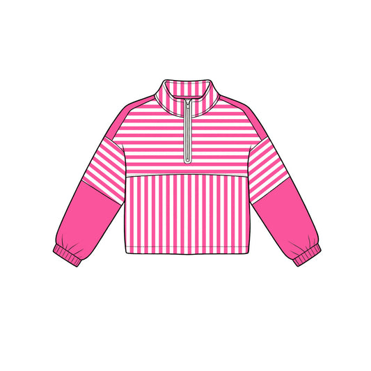 Pink stripes kids girls  long sleeve zip pullover yoga top preorder