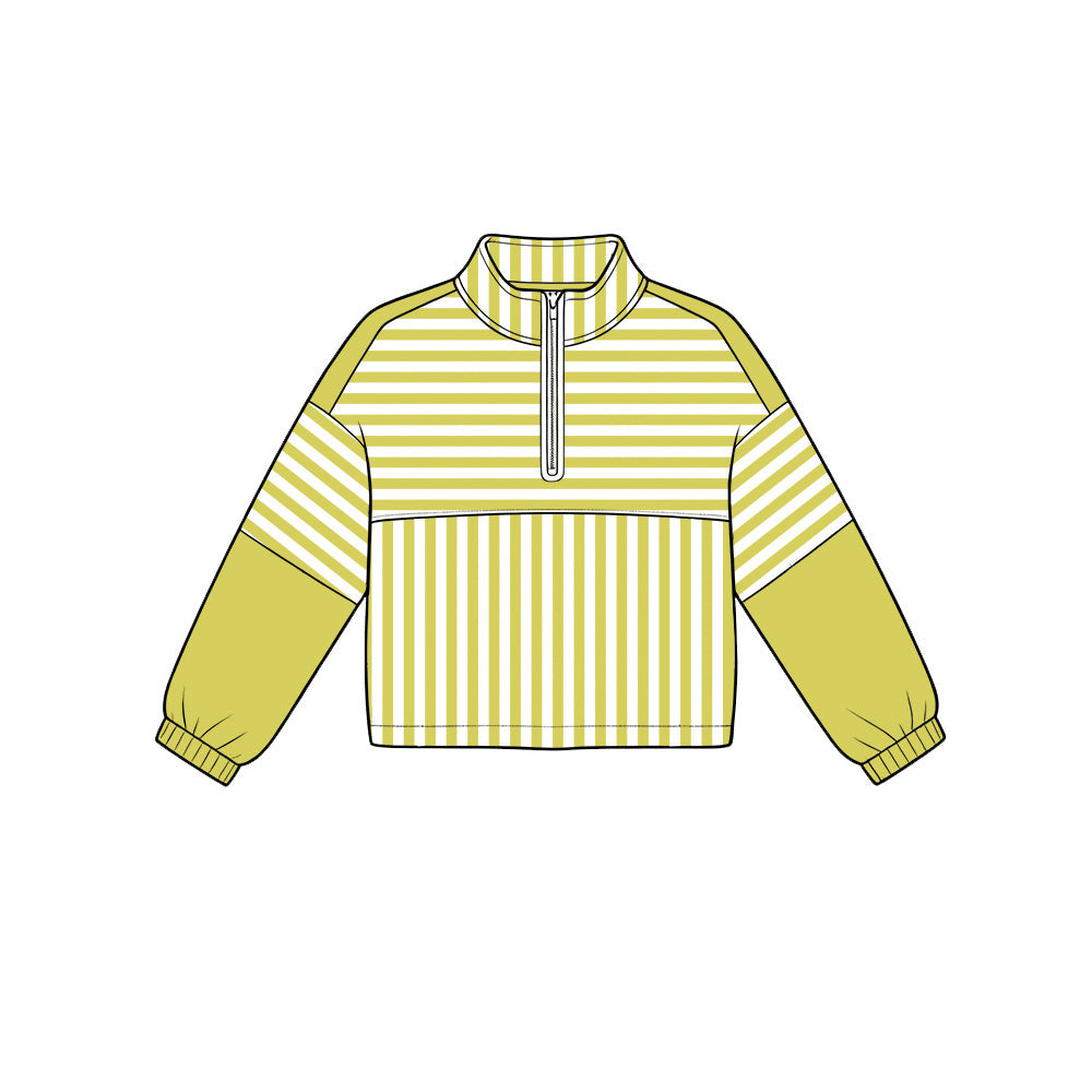 Lime green stripes kids girls long sleeve zip pullover yoga top preorder