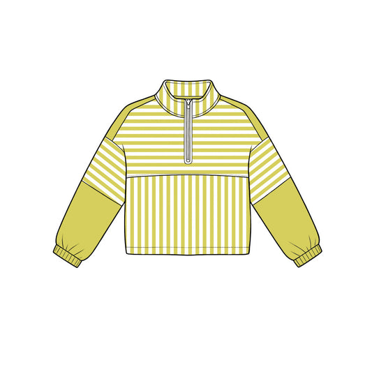 Lime green stripes kids girls long sleeve zip pullover yoga top preorder